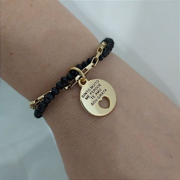 Pulseira  Hoponopono Cristais Preto