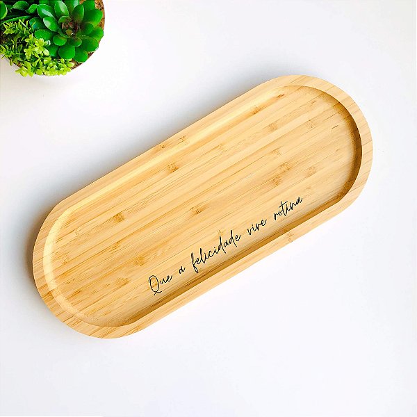 Bandeja Oval 34 x14 cm Em Bambu Personalizada