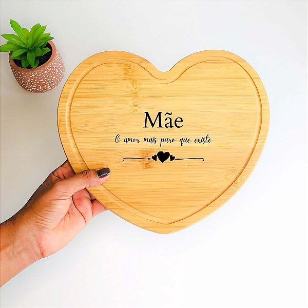 Tábua de Coração em Bambu Personalizada Dia das Mães