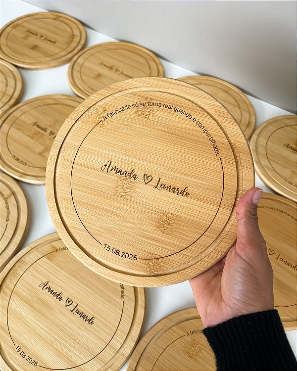 Tábua para Queijos 21 cm em Bambu Personalizado Padrinhos Casamento