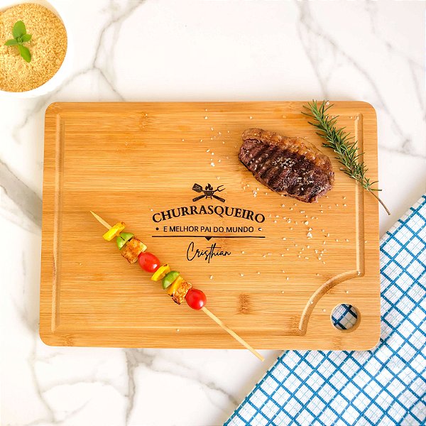 Tábua de Churrasco 38 x 28 cm em Bambu Personalizada Dia dos Pais