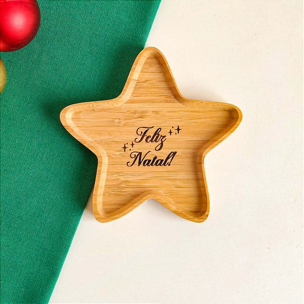 Mini Petisqueira Estrela Natal em Bambu Personalizada - HOME