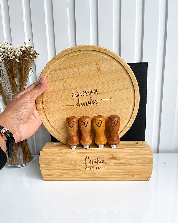 Kit Queijos Suporte Personalizado Padrinhos Batizado Dindos