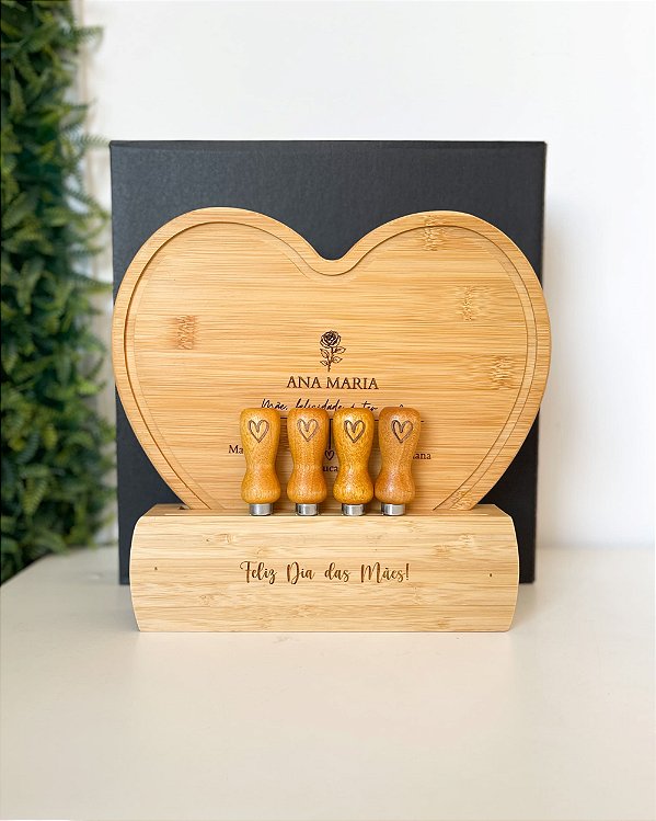Kit Queijo Tábua Coração Personaliza Presente Dia das Mães