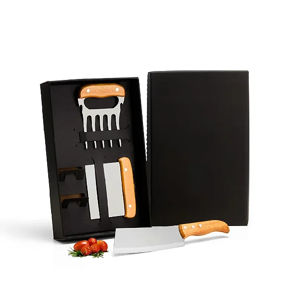 Kit Churrasco Personalizado Cutelo Garfo Espátula 3 Pçs