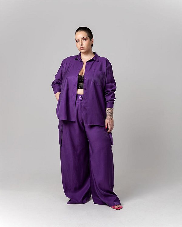 CAMISA MANGA LONGA BRILHO BLUEBERRY FLASH PLUS SIZE