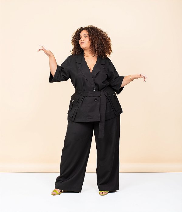 CALÇA ALFAIATARIA RETA PRETO PLUS SIZE
