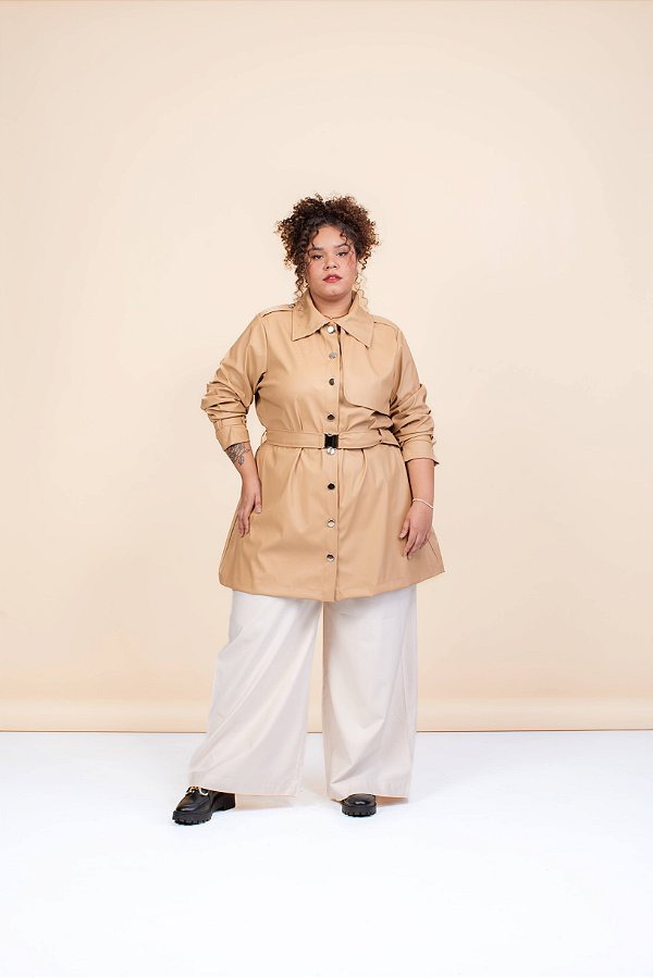 PARKA PU  C/ CINTO BEGE MIRRA  PLUS SIZE