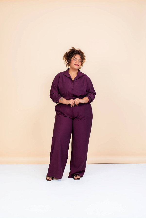 CALÇA PANTALONA COTELÊ UVA ALBERGINE PLUS SIZE
