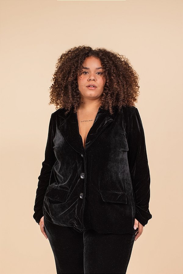 BLAZER ML MALHA VELUDO PRETO PLUS SIZE