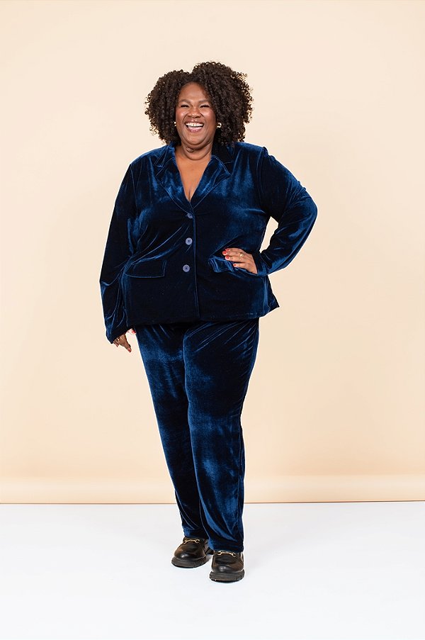 BLAZER ML MALHA VELUDO AZUL MARINHO PLUS SIZE
