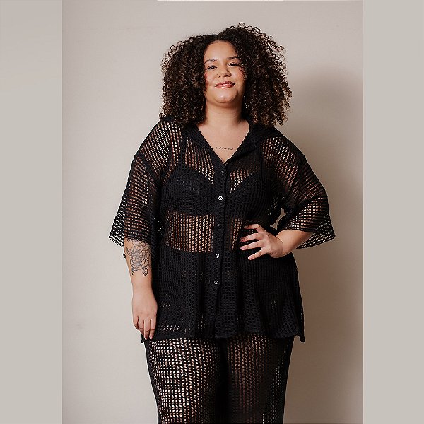 CAMISA CROCHE DUBAI PRETO PLUS SIZE