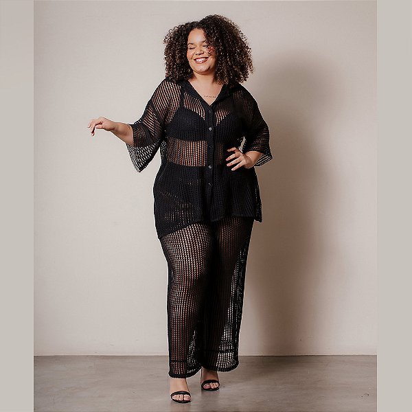 CALÇA CROCHE DUBAI PRETO PLUS SIZE
