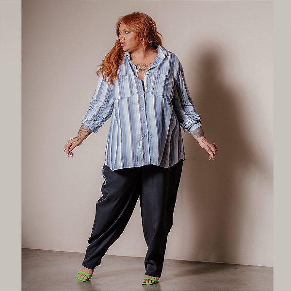 CAMISA LISTRADA TONS AZUL PLUS SIZE