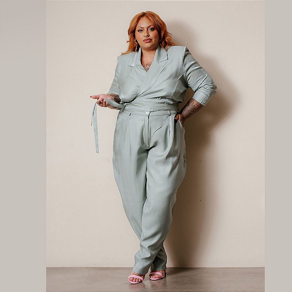 BLAZER ALFAIATARIA CURTO  BRILHO VERDE DEB PLUS SIZE