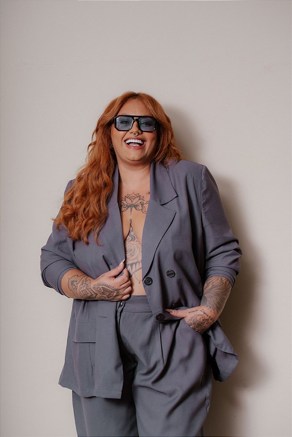 BLAZER ALFAIATARIA M LONGA CINZA CHUMBO PLUS SIZE
