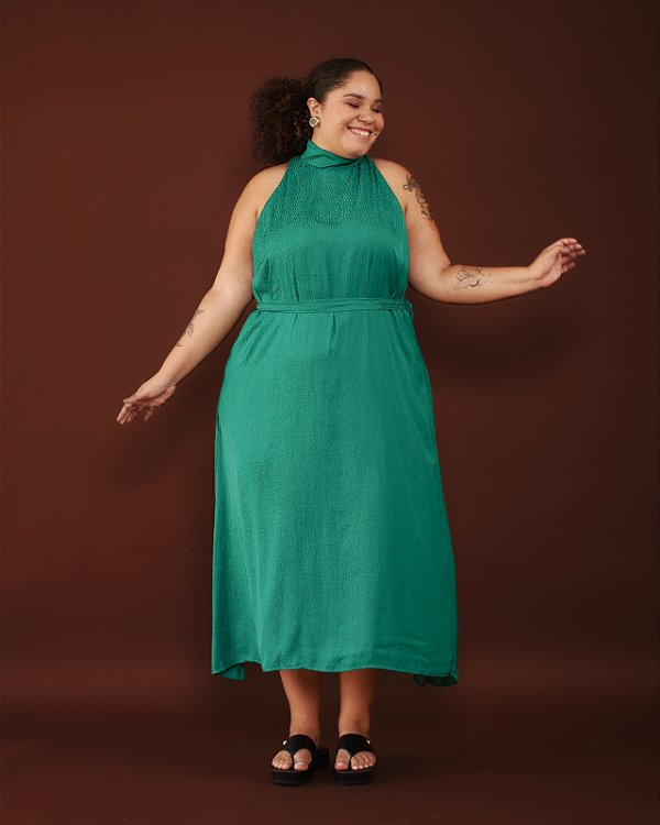 VESTIDO LONGO VERDE BANDEIRA PLUS SIZE