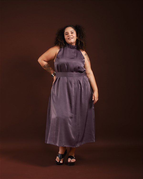 VESTIDO LONGO CRIS CINZA CHUMBO PLUS SIZE