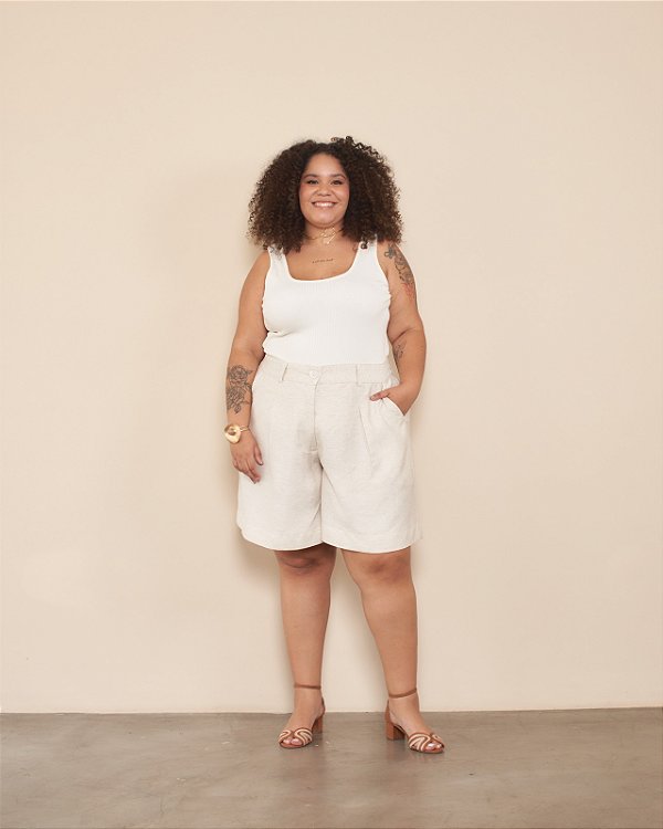 BERMUDA ALFAIATARIA MESCLA NATURAL PLUS SIZE