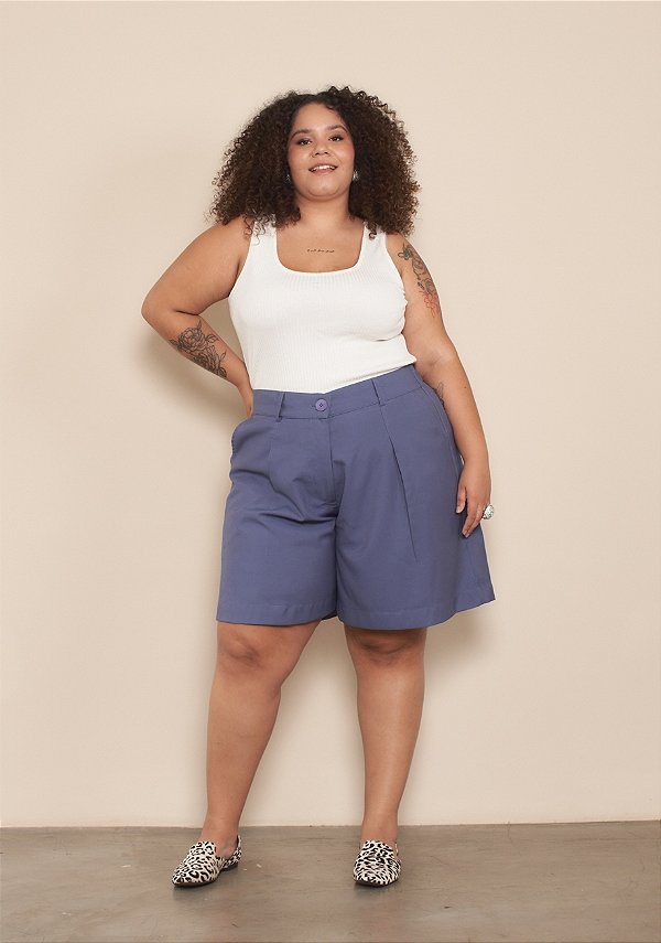 BERMUDA ALFAIATARIA AZUL DELPHIS PLUS SIZE
