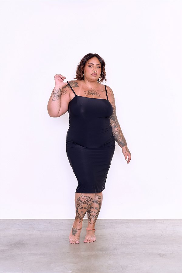 VESTIDO LINGERIE COMBINAÇÃO PRETA PLUS SIZE