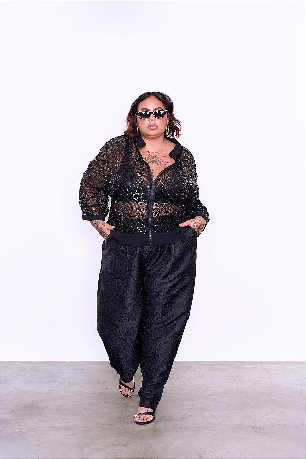 JAQUETA PAETÊ TELA INARA MANGA CURTA PLUS SIZE