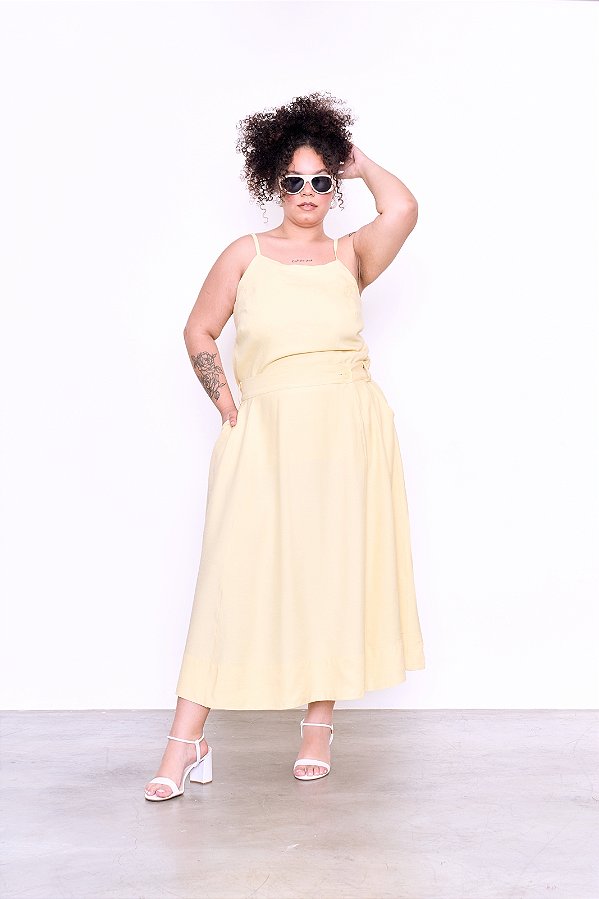 SAIA MIDI EVASÊ AMARELO GRACE PLUS SIZE