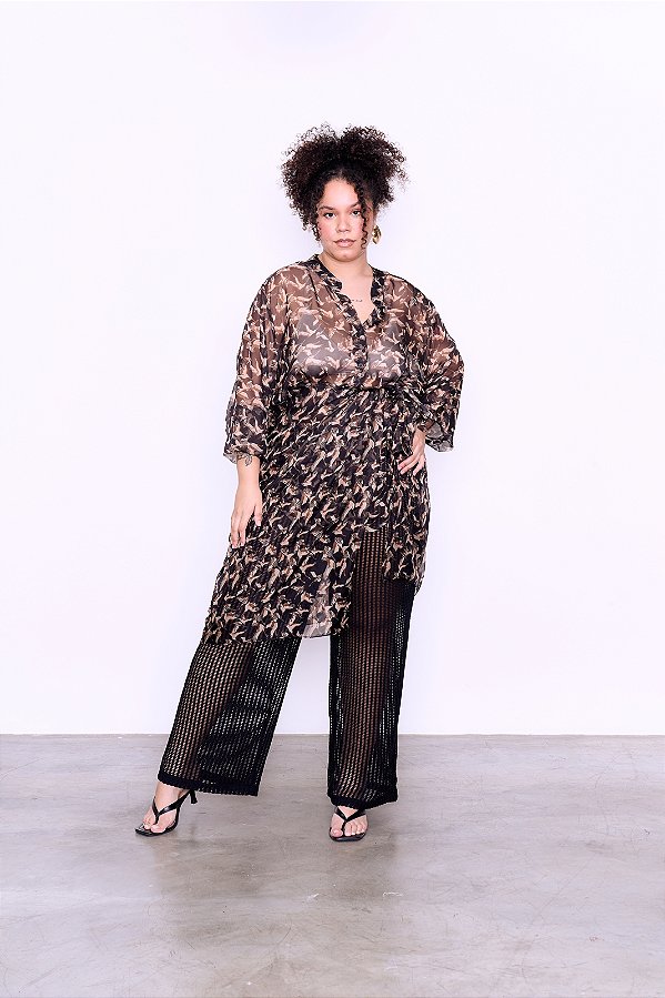 LENÇO PRETO ESTAMPA PÁSSARO PLUS SIZE