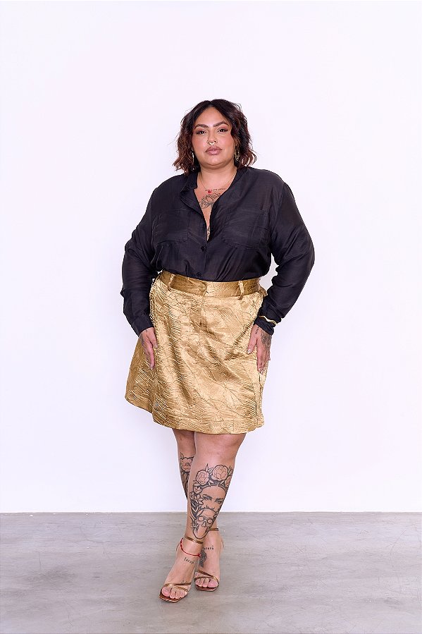 SAIA CURTA DOURADO KIM PLUS SIZE