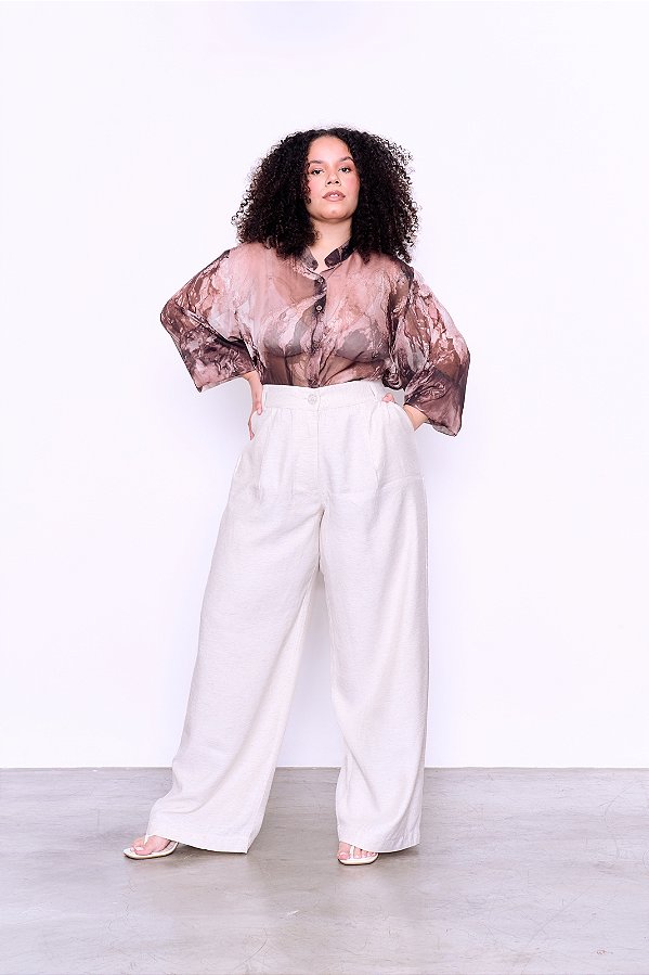 CALÇA ALFAIATARIA RETA MESCLA NATURAL PLUS SIZE