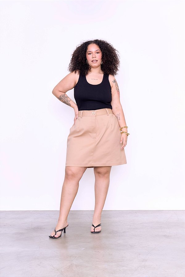 SAIA CURTA BEGE MICHELLE PLUS SIZE