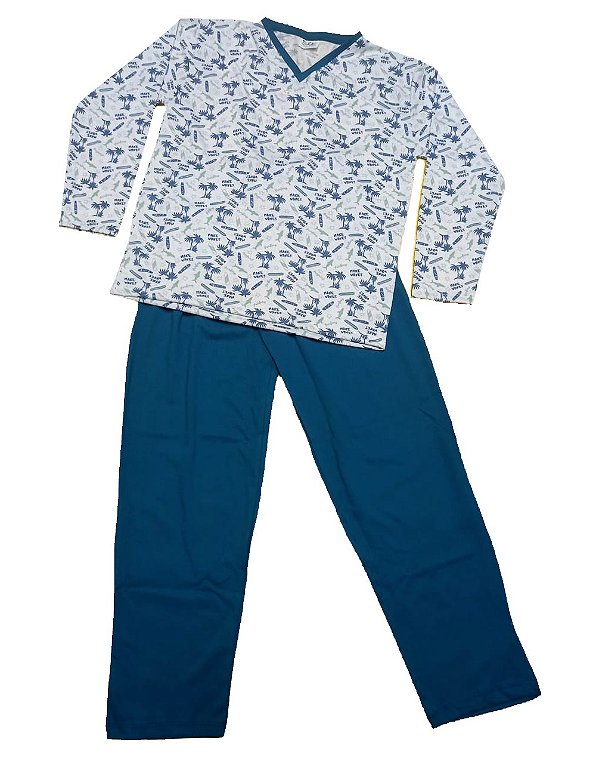 Pijama masculino adulto longo de Malha de algodão e viscose estampado -  Mark Face Pijamas