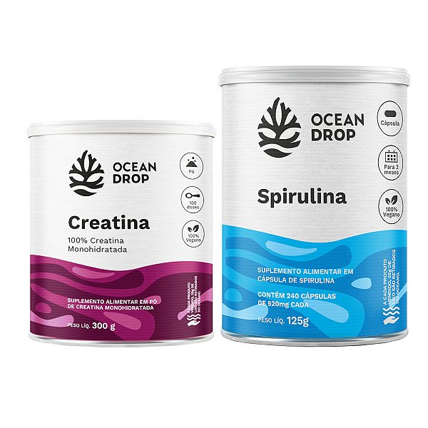 Creatina Monohidr 300g+Spirulina 240 Cáps 520mg Ocean Drop