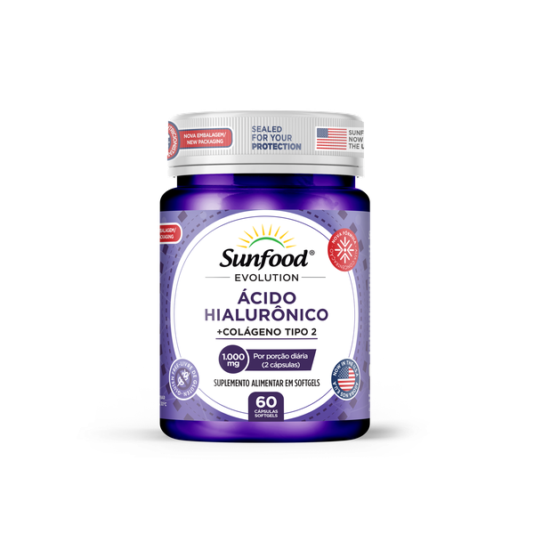 Ácido Hialurônico + Colágeno Tipo 2 1000mg 60 Softgels Sunfood Evolution
