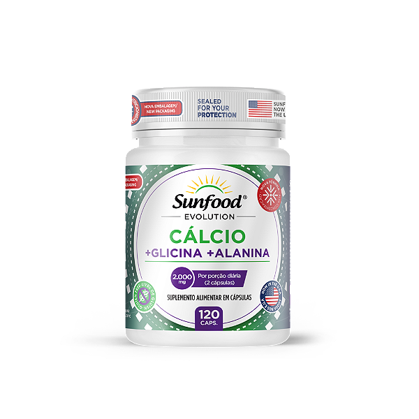 Cálcio + Glicina + Alanina 2000mg 120 Caps Sunfood Evolution