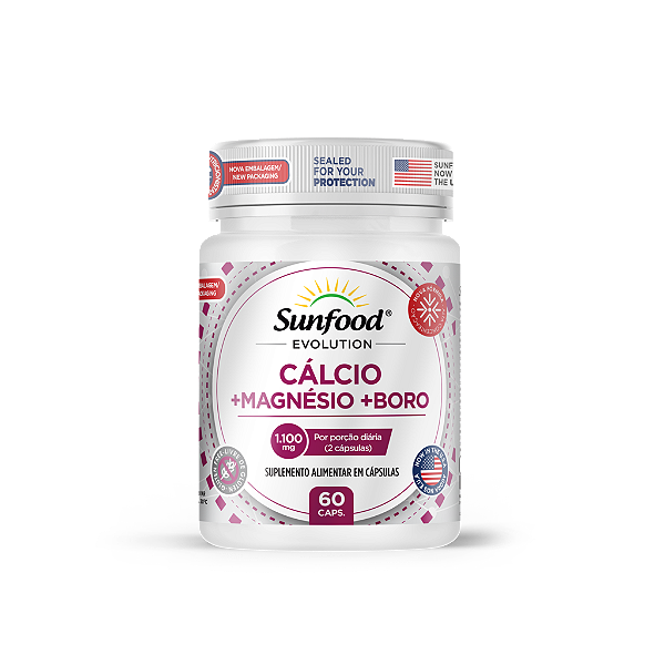 Cálcio + Magnésio + Boro 1100mg 60 Caps Sunfood Evolution