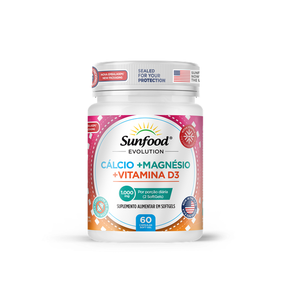 Cálcio + Magnésio + Vitamina D3 1000mg 60 Softgels Sunfood Evolution