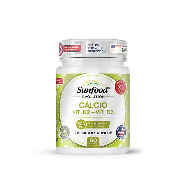 Cálcio + Vitamina K2 + D3 500mg 60 Softgels Sunfood Evolution