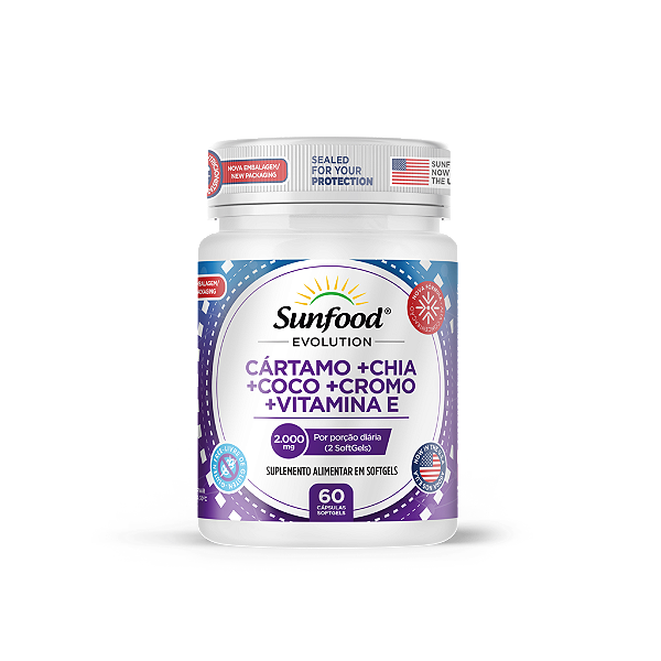 Óleo de Cártamo + Chia + Coco + Cromo + Vit. E 2000mg 60 Softgels Sunfood Evolution