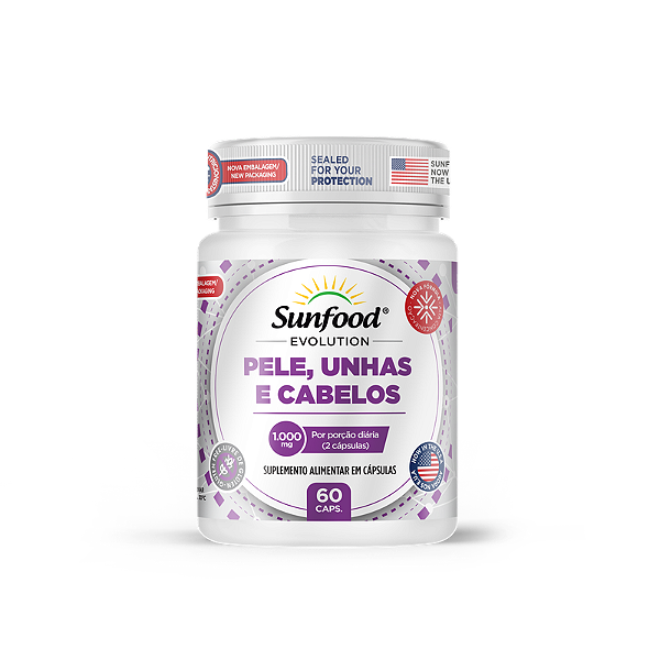Pele, Unhas e Cabelos 1000mg 60 Caps Sunfood Evolution