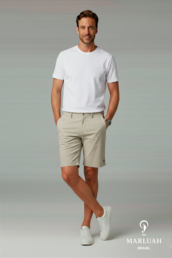 Bermuda Algodão Bege — Corte Tradicional Premium