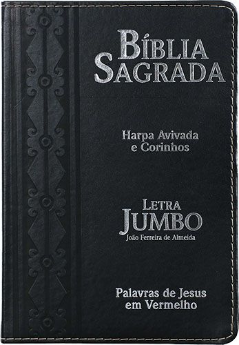 Bíblia Letra Jumbo Capa PU Luxo Harpa Avivada e Corinhos Preta