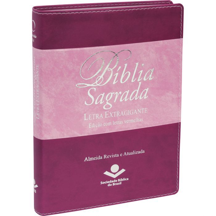 Bíblia Sagrada Letra grande, Almeida Revista e Atualizada, com Indice, Capa Couro sintético Vinho e Rosa Claro