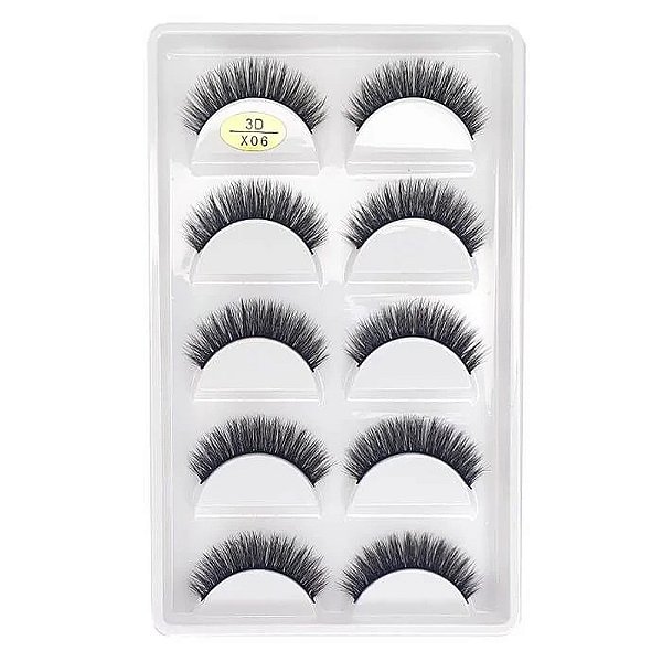 Cartela de Cílios Postiços 3D 5 pares - Modelo X06