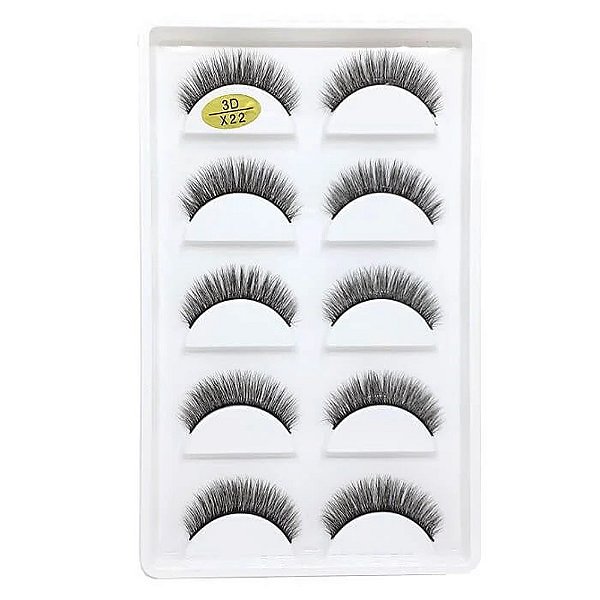 Cartela de Cílios Postiços 3D 5 pares - Modelo X22