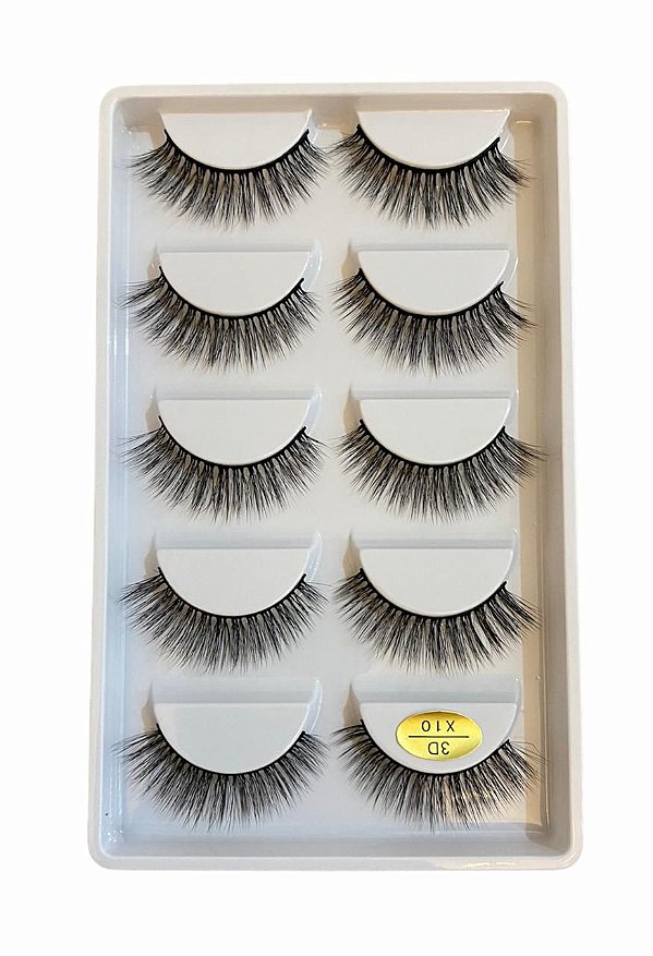 Cartela de Cílios Postiços 3D 5 pares - Modelo X10