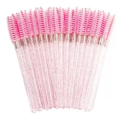 Escovinha Descartável para Sobrancelhas e Cílios  50 unid - Glitter Rosa Claro