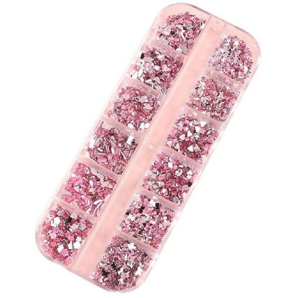 Caixa de Strass para Maquiagem e Unhas - Desenhos Sortidos Rosa