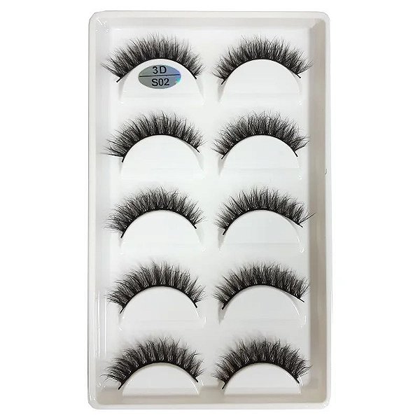 Cartela de Cílios 3D 5 pares - Modelo S02