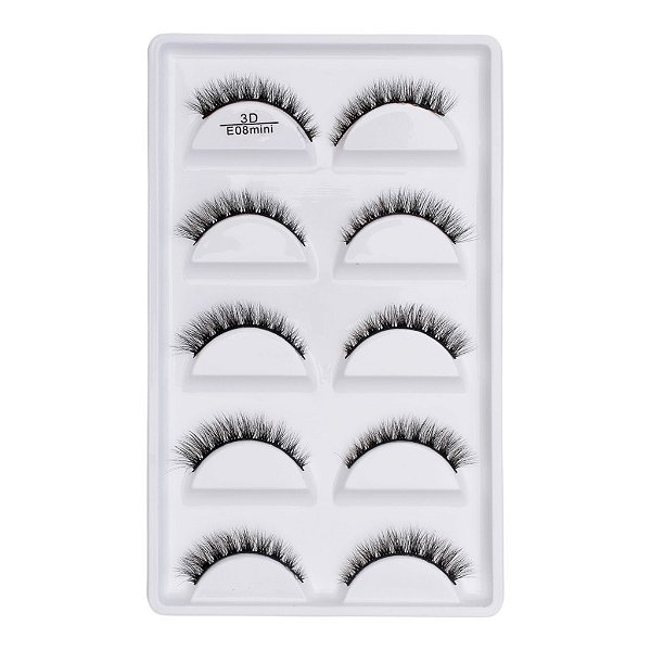 Cartela de Cílios Postiços 3D 5 pares - Modelo 3D E08 Mini